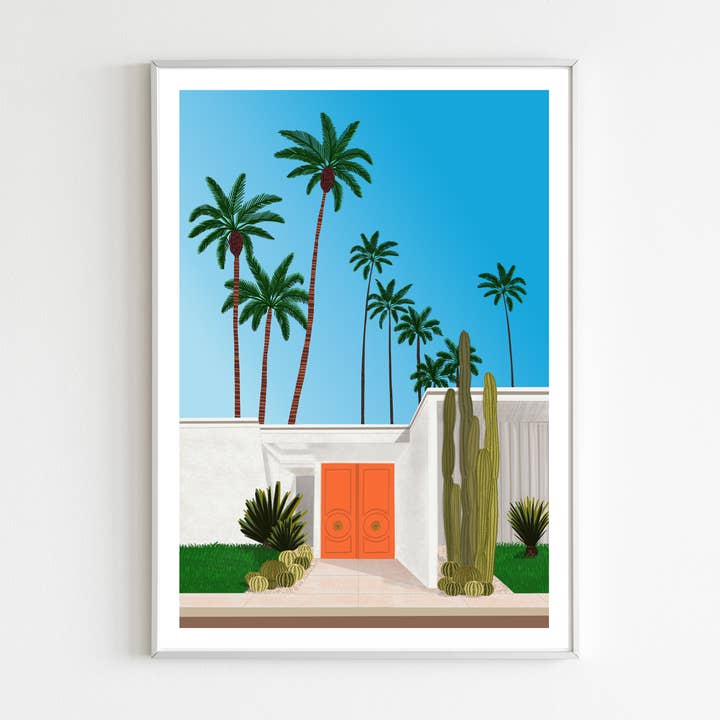 The Orange Door – Illustration eines Hauses in Palm Springs für den Großhandel von Endless Summer Posters