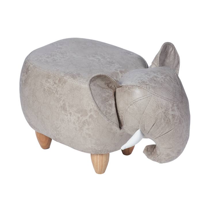 Pouf Imbottito In Fintapelle E Legno - Elefante per la vendita all'ingrosso da parte di Novità Home