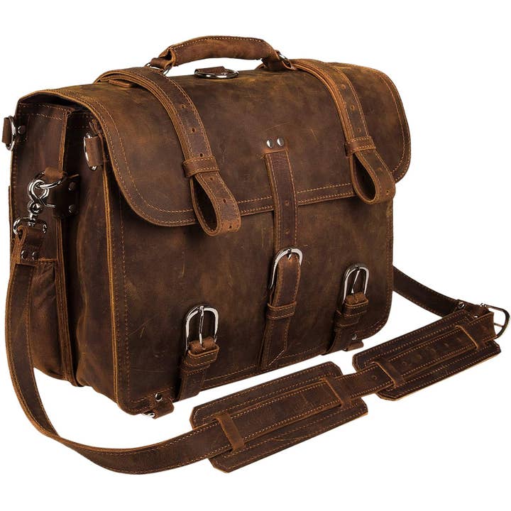 Tuzech Leather - Wholesale Messenger Bag - Men's - Men's Retro Full Grain Leather Briefcase Shoulder Bag2