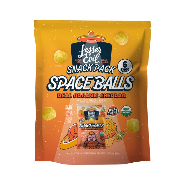 LesserEvil - Wholesale Puffed Snack - Space Balls, Snack Pack, Real Cheese 6 / 0.6oz