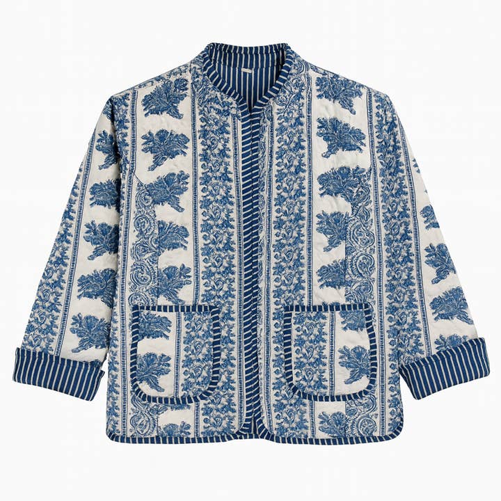 The Charlotte Jacket in Blue Bouquet for wholesale by Erin Donahue Tice