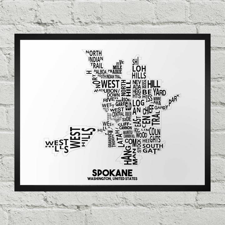 Stampa tipografica della mappa del quartiere di Spokane Washington per la vendita all'ingrosso da parte di Damon D Chan