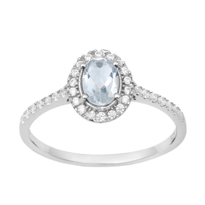 6x4mm Ovalform Aquamarin 925 Sterling Silber Solitärring mit Halo für Damen für den Großhandel von Star Joya