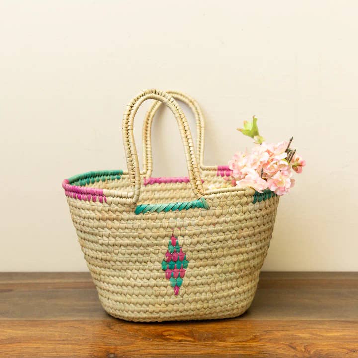 Multi-Colored Oval Kikapu Vegan Palm Tote Basket for wholesale by Gitzell FairTrade