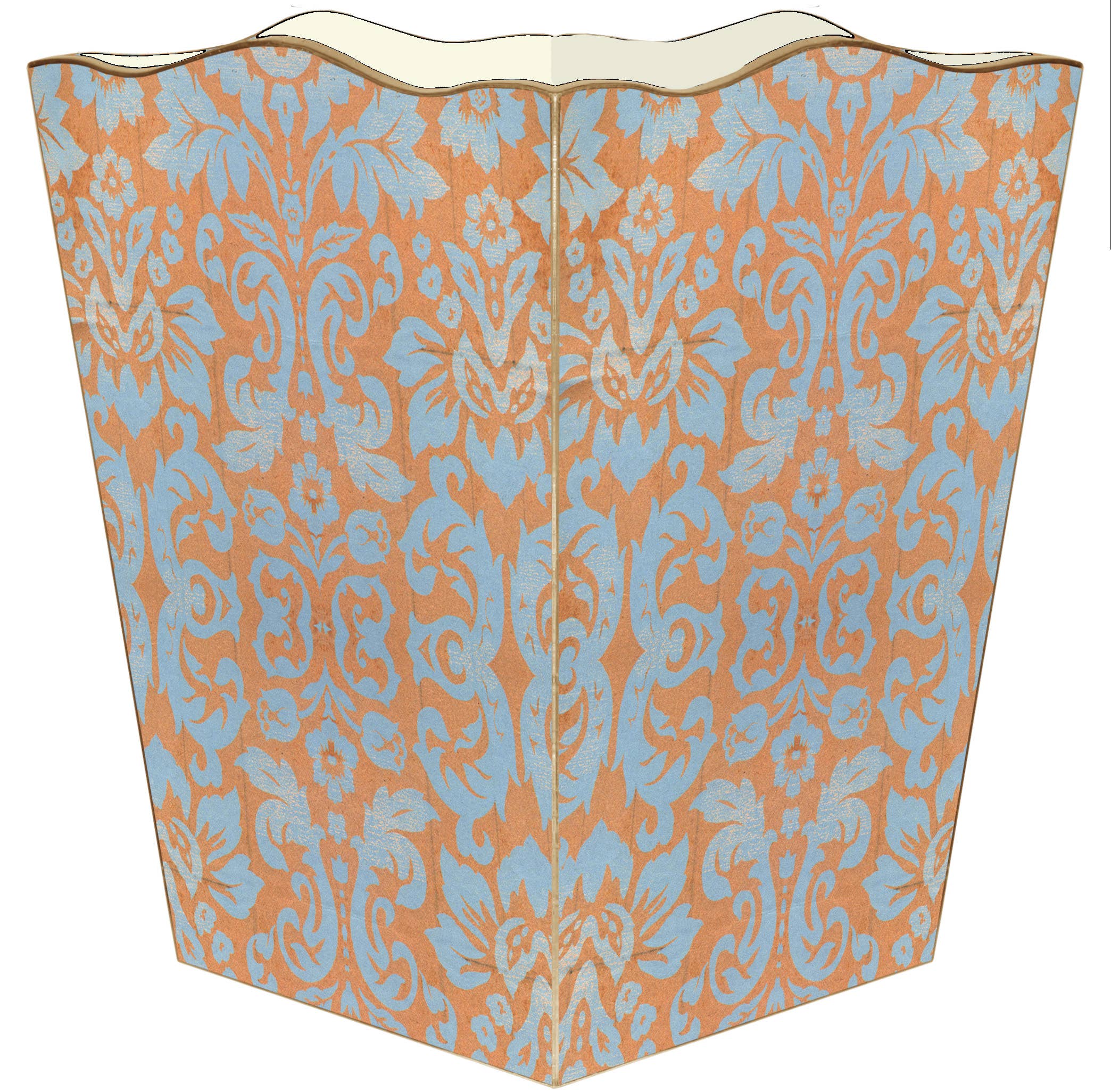 Marye-Kelley - Wholesale Trashcan/Trash Bin - Copper & Blue Damask Wastepaper Basket0