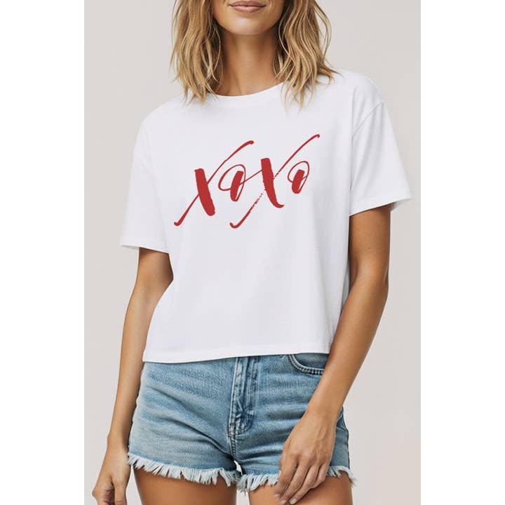 XOXO GRAFISK BOXY CROP TOP for engroshandel hos VINTAGE POINT USA