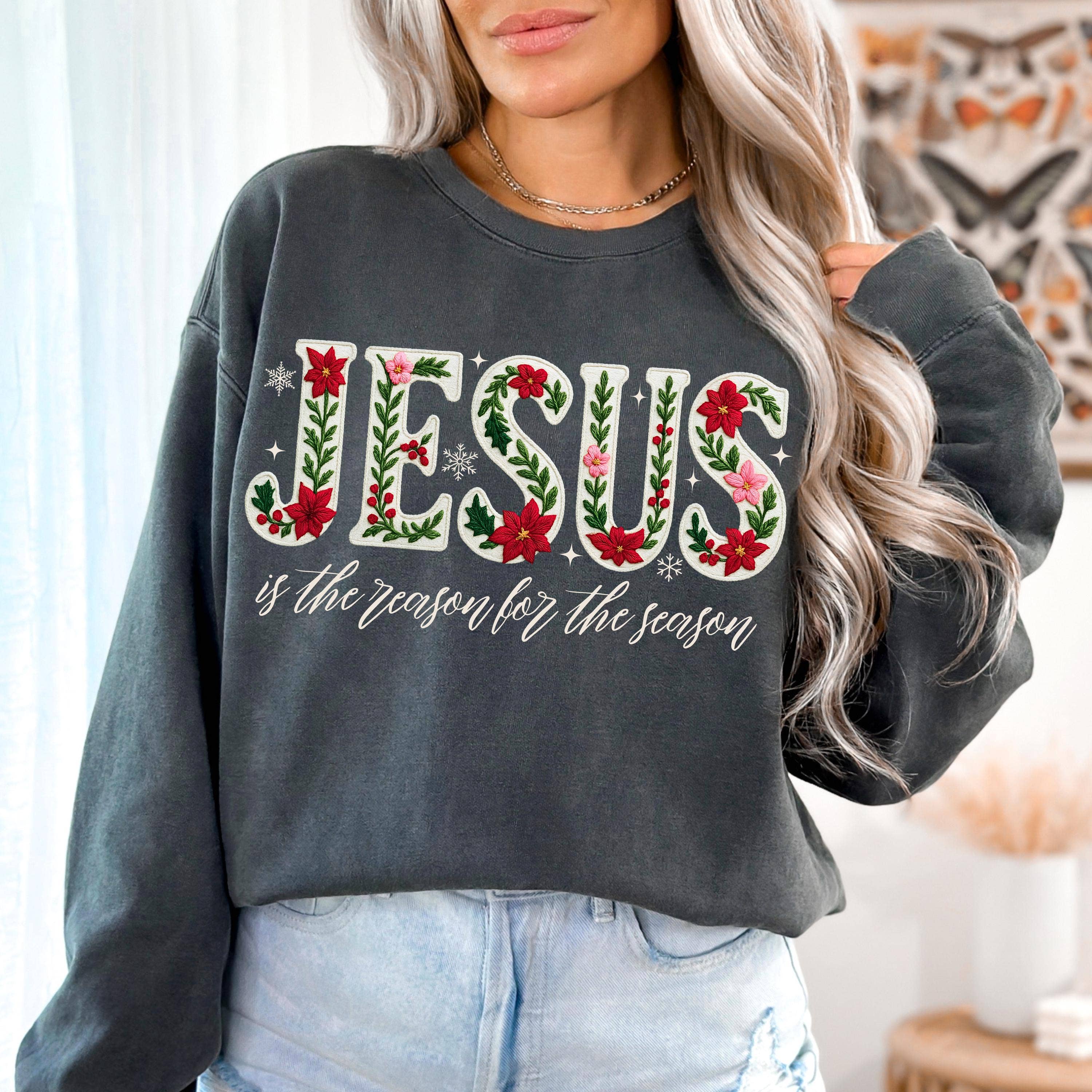NVC Ecommerce LLC - Wholesale T-Shirt (Graphic) - Women's - Faux Yarn Crochet Jesus Shirt, Christian Christmas Sweater0