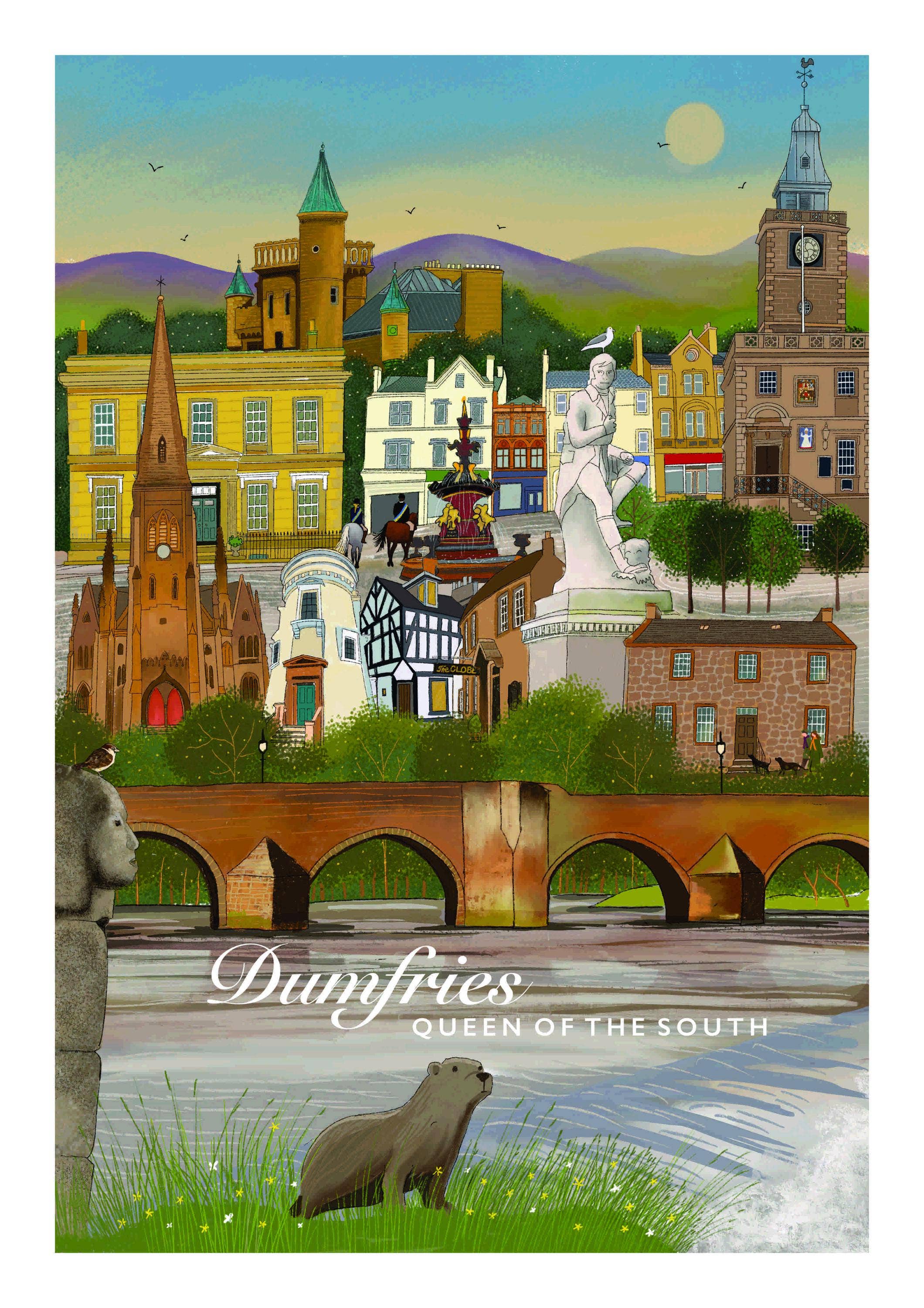 Galloway Arts - Wholesale Art Print - Dumfries, Queen of the South Travel Poster: Scotland Giclee Art Print2