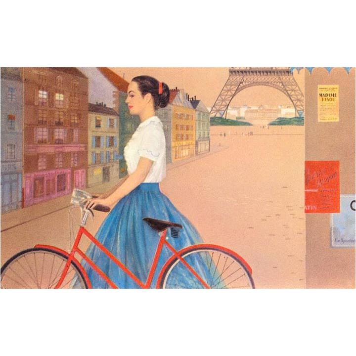 Found Image Press - Wholesale Sticker - Sticker PS-02 Girl with Bicycle in Front of Eiffel Tower