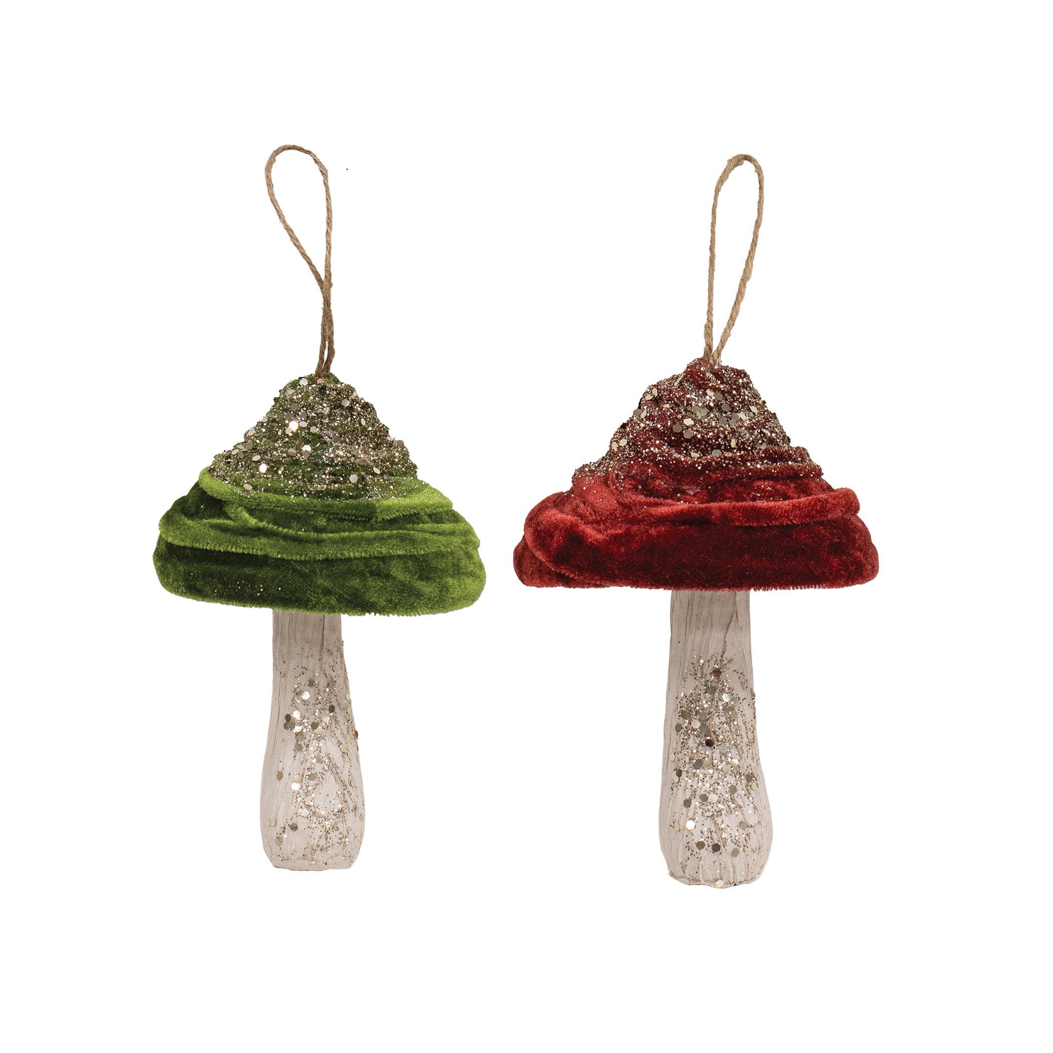 Bright Ideas - Wholesale Ornament - Velvet Glittered Mushroom Ornament 5.5", 2 Asstd.0