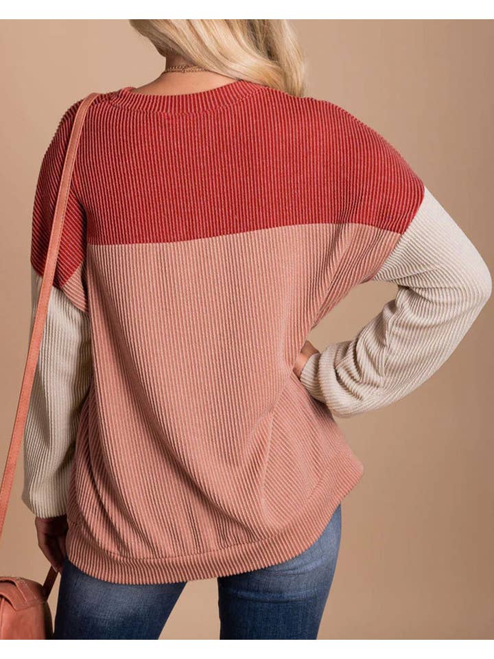 PRETTY BASH - Wholesale Knit Top - Women's - Colorblock Rib Textured Knit Top