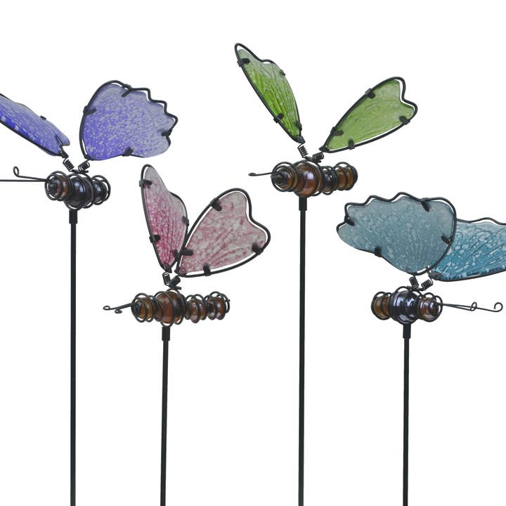 GeoCentral - Wholesale Garden/Lawn Stake - Assorted Glass Butterfly Stakes – 12pc
