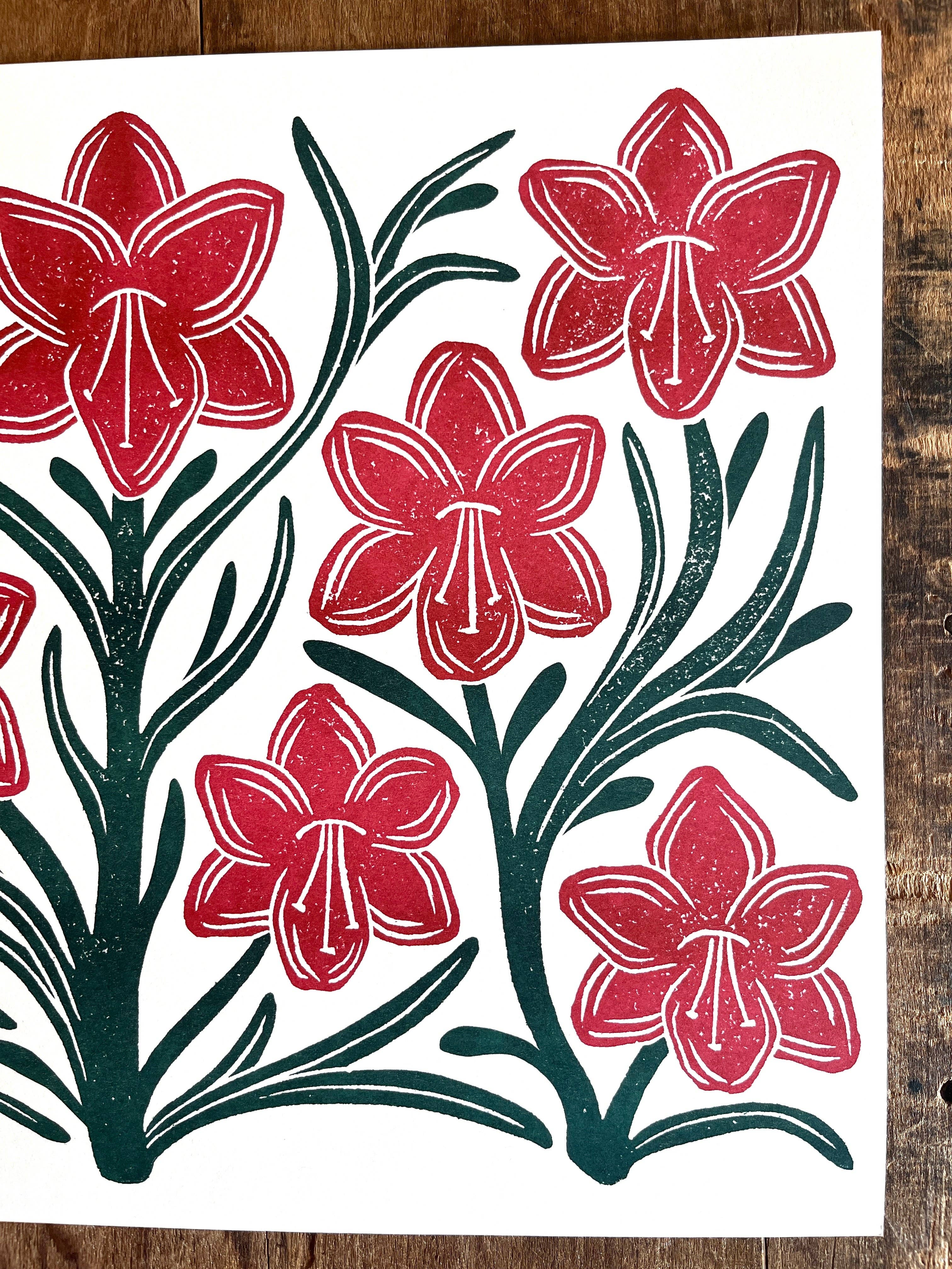 Katharine Watson - Wholesale Art Print - Holiday Garden Series: Amaryllis Risograph Print2