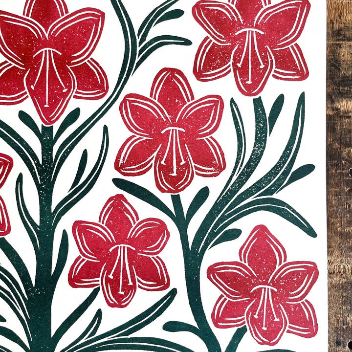 Katharine Watson - Wholesale Art Print - Holiday Garden Series: Amaryllis Risograph Print2