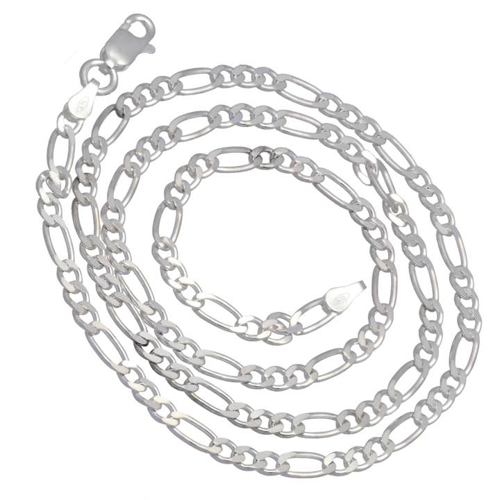 Silver Insanity - Wholesale Link & Chain Necklace - Diamond-Cut 4mm Wide Sterling Silver Figaro Chain Necklace