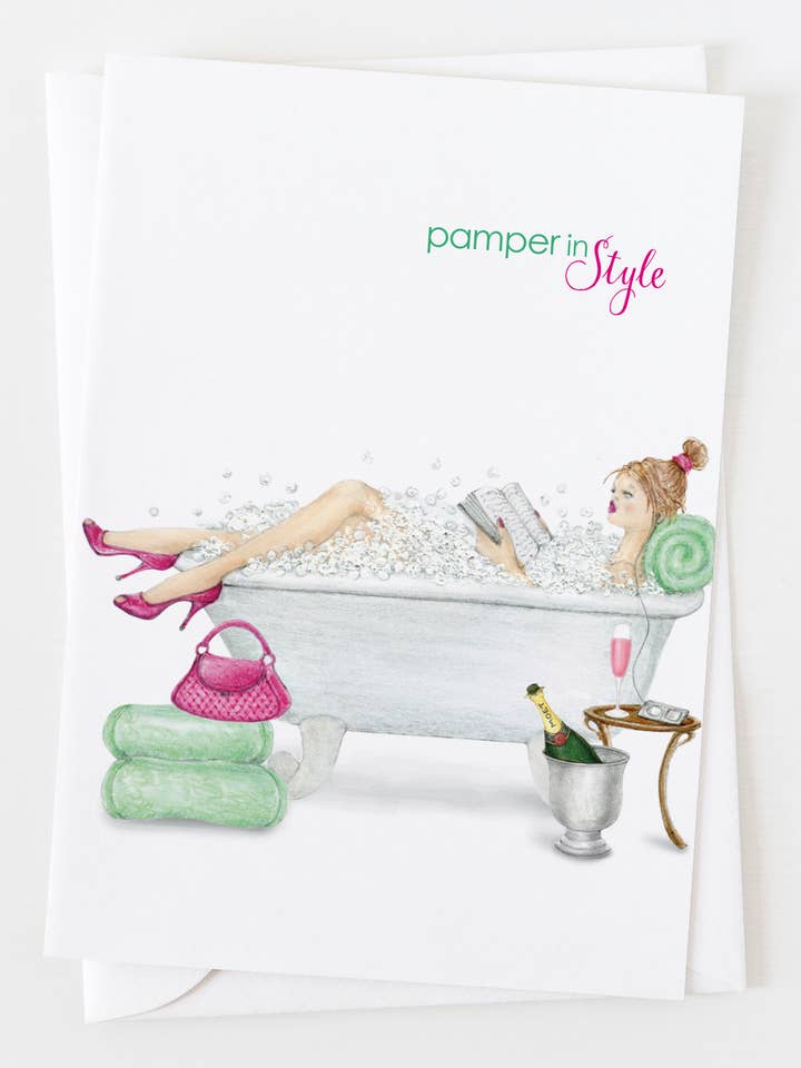 Pamper in Style Birthday Greeting Card C_1105 for wholesale by Ann Scott Design