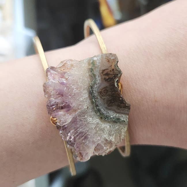 Sara Sela Jewelry - Wholesale Cuff Bracelet - Natural Amethyst Druzy and Brass Wire Wrapped Cuff Bracelet3