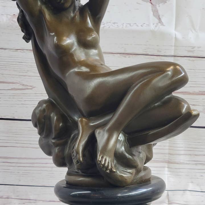 Bronzhaus - Wholesale Sculpture - Diana on a Crescent Moon by Séraphin Denécheau Bronze Sculpture on Marble Base