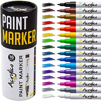 Acrylico - Wholesale Marker - ACRYLICO SET OF 16 COLORS ACRYLIC PAINT PENS- EXTRA FINE TIP