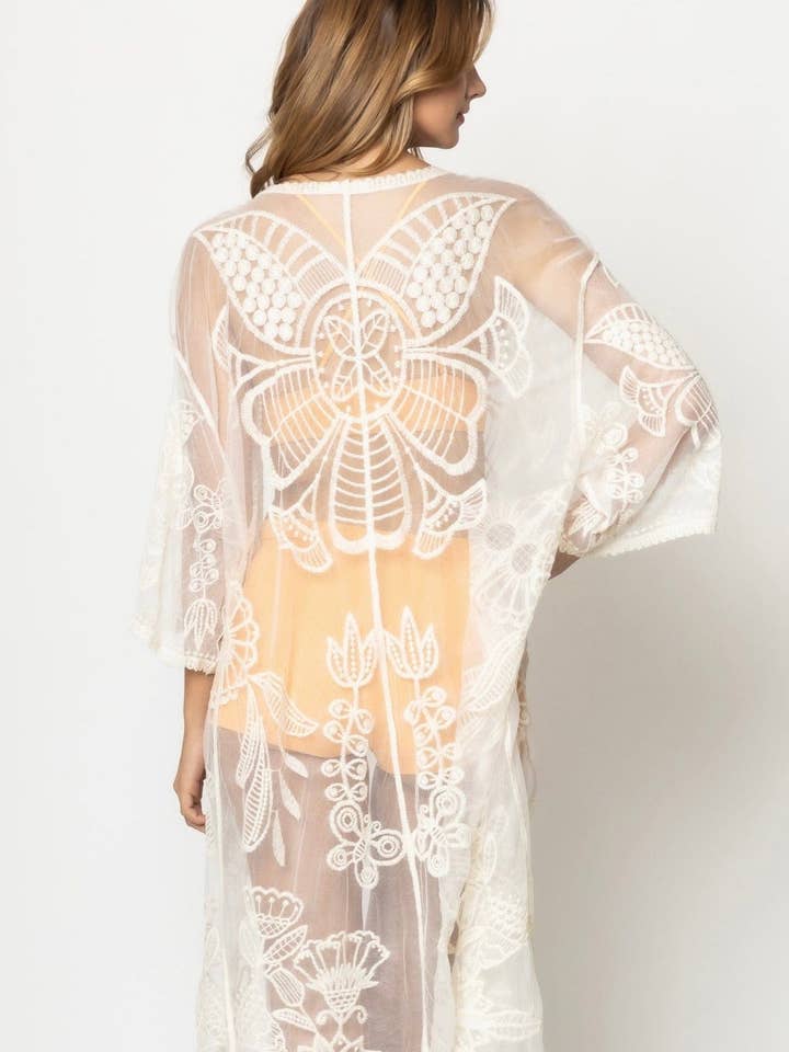YLK310088 Piper Floral Lace Kimono With Ties for wholesale by MiMi Wholesale