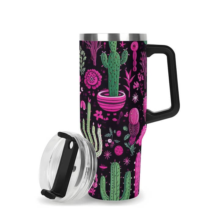 Grassy Creek Designs - Wholesale Insulated Mug/Tumbler - Neon Desert Blooms 40oz Stainless Steel Tumbler With Handle and Straw3