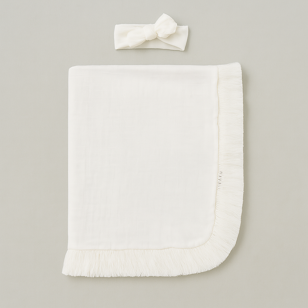 Fennco Styles - Vendita all'ingrosso Copertina avvolgente - Neonati - Coperta e cerchietto per bebè in garza di cotone con frange 7