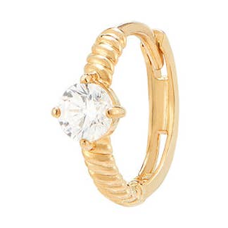 Solitaire Gem Twist Huggie Hoop- 14K Gold for wholesale by Musemond