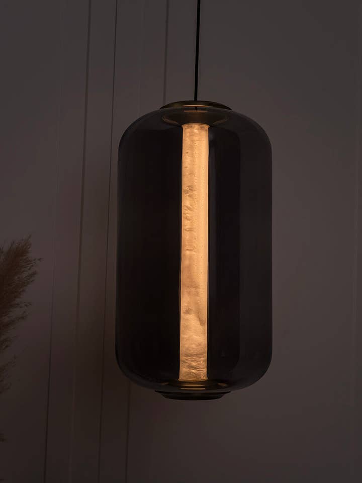 Seoul Smoked Glass White Marble Antique Pendant Light 56 Cm for wholesale by HEKA LIGHTING & TRADING LTD