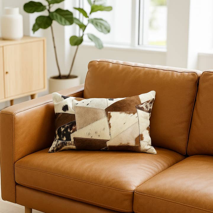 MLC - Wholesale Chair cushion - Lumbar Patchwork Cowhide Leather Cushion – Rustic Luxe by Melbourne Leather Co2