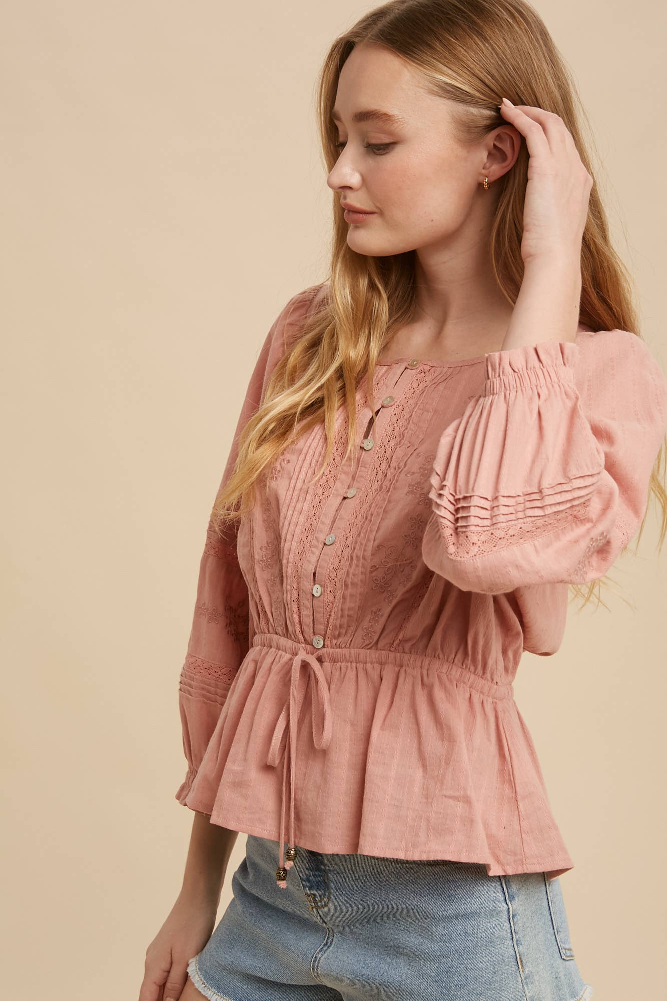 In Loom - Wholesale Blouse - Women's - EMBROIDERED BUTTON FRONT BLOUSE1