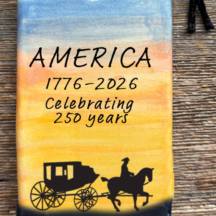 America 1776-2026 Celebrating 250 years. Anniversary orn. for wholesale by August Ceramics