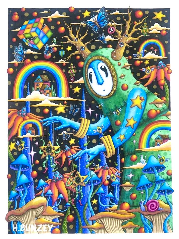 Psychedelic Fantasy Art Print "The World Was Mad" for wholesale by H. Bunzey Art