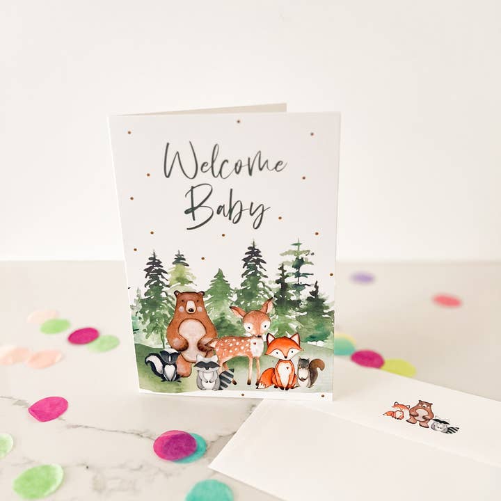 Palm to Pine Design - Wholesale Baby Card - Woodland Welcome Baby Shower Card, Folded Greeting Card8