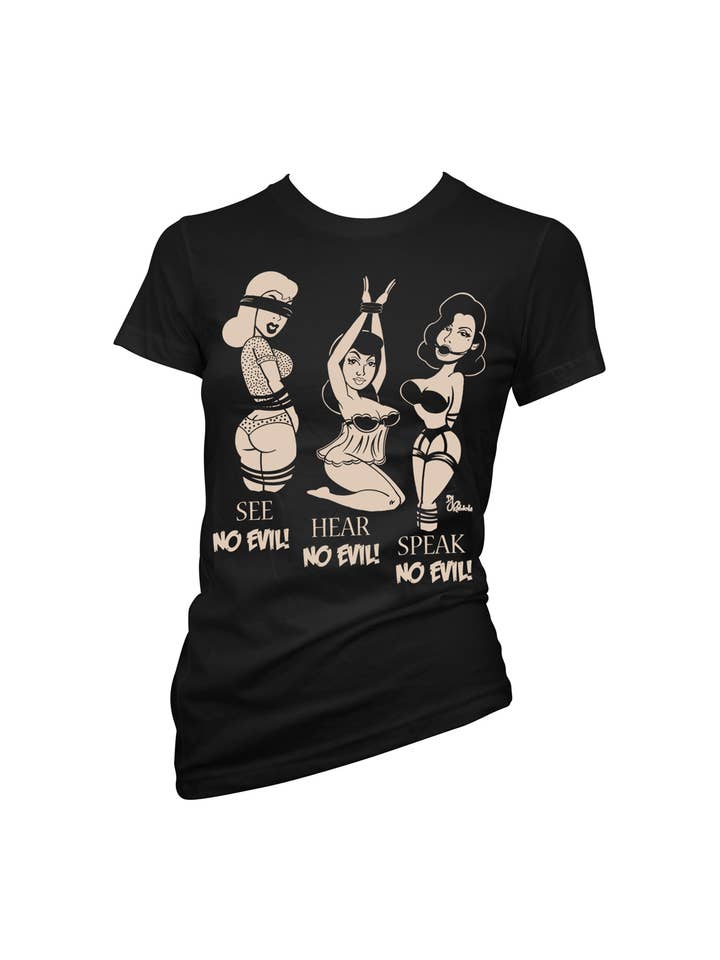 Black Cream NO EVIL Vintage Pinup Graphic Print Tee for wholesale on Faire