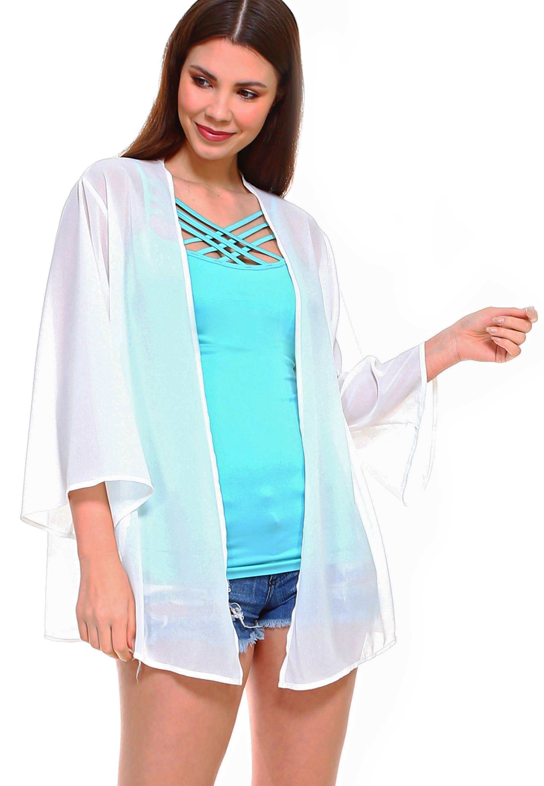 Shop Lev - Vendita all'ingrosso Kimono - Donna - Cardigan oversize con maniche a kimono in chiffon tinta unita5