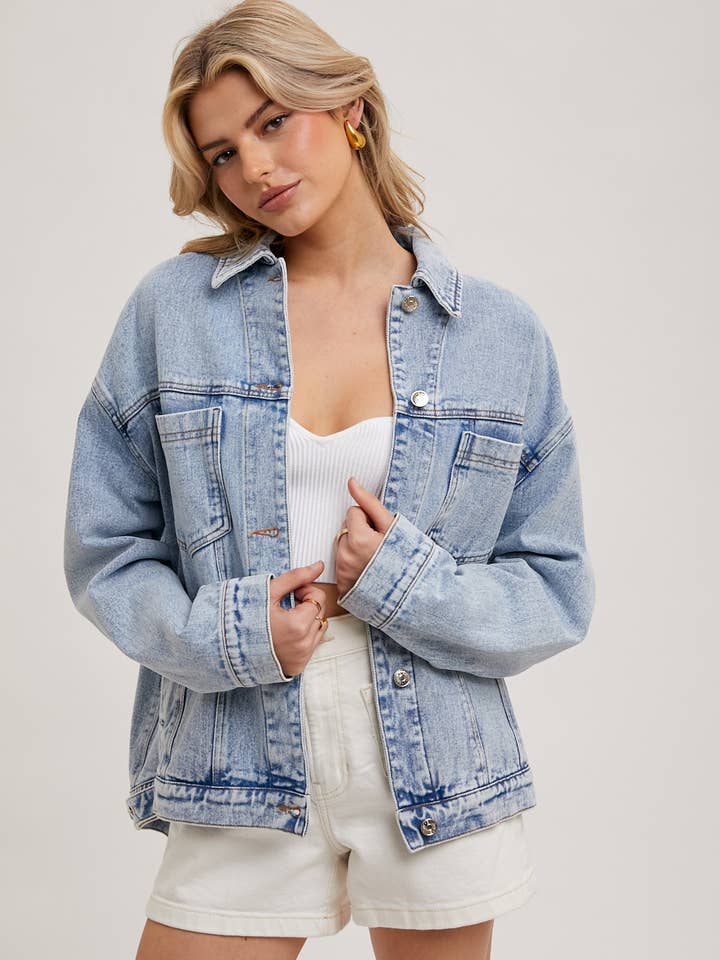 Bluivy - Venta al por mayor Cazadora vaquera - Mujer - Chaqueta oversized de mezclilla con botones5