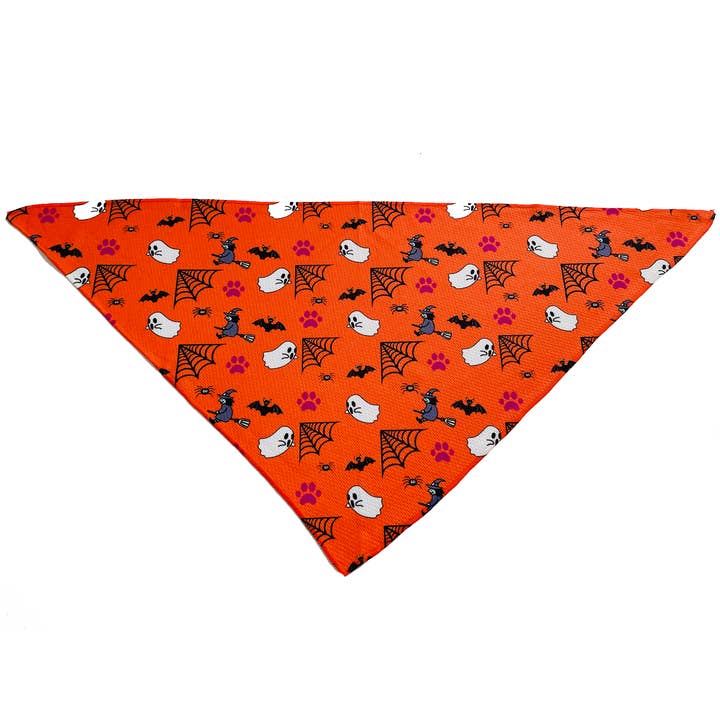 Spooky Halloween Orange Tie On Dog Bandana for wholesale by Cutie Ties