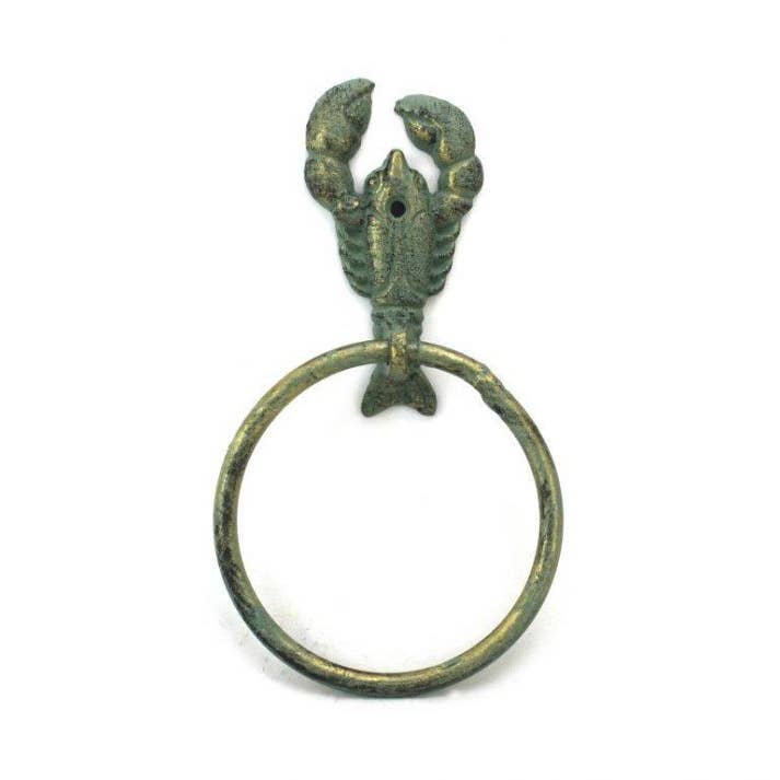 Porte-serviette homard en fonte bronze antique 9" pour la vente par Hampton Nautical