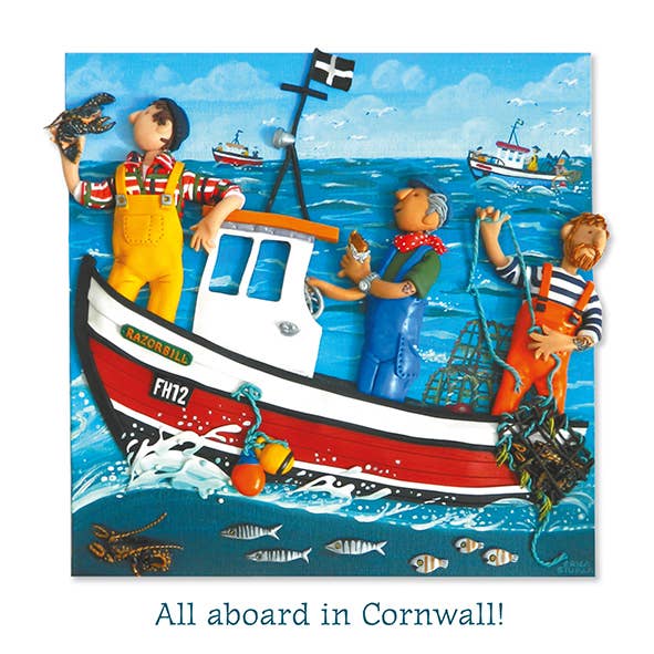 All aboard in Cornwall blank art card by Erica Sturla for wholesale by Inky Blue Ltd t/a Holy Mackerel