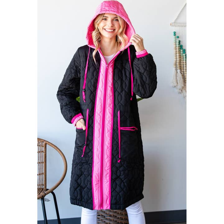 Veveret - Wholesale Coat - Women's - Lite Quilted Hooded Long Coat