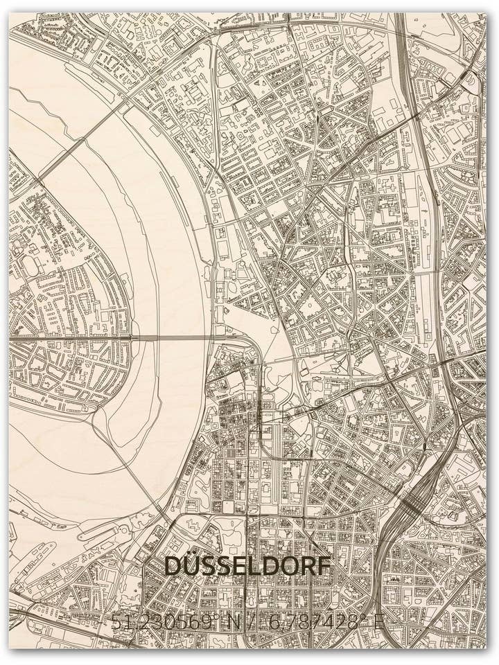 HOUTEN WANDDECORATIE DUSSELDORF CITYMAP voor wholesale door Brandthout.
