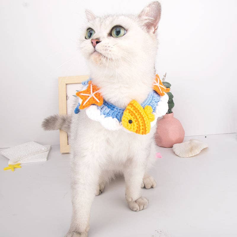 Cheerhunting - Wholesale Pet Collar - Cat - Mokka Knit Adjustable Cat Collar Fish Design - Stylish & Comfortable Collar for Small Pets4