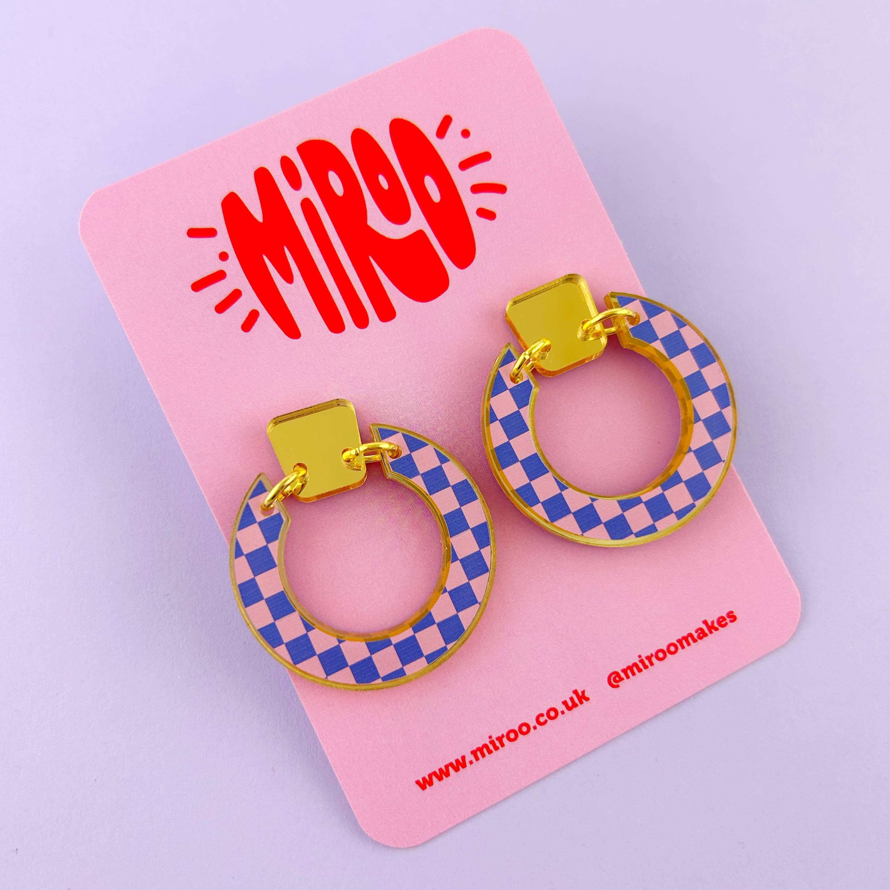 Miroo - Wholesale Dangle Earrings - Checkerboard 'Lois' erring- pink & blue6