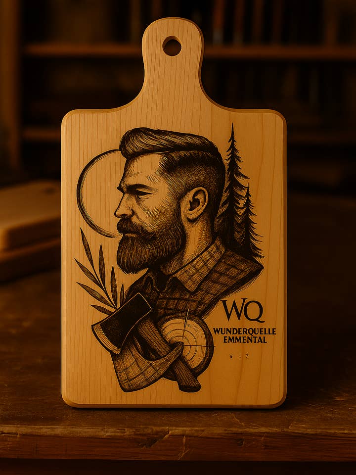 Illustrazione di boscaiolo WQ – Stile artigianale Emmental per la vendita all'ingrosso da parte di Wunderquelle Emmental