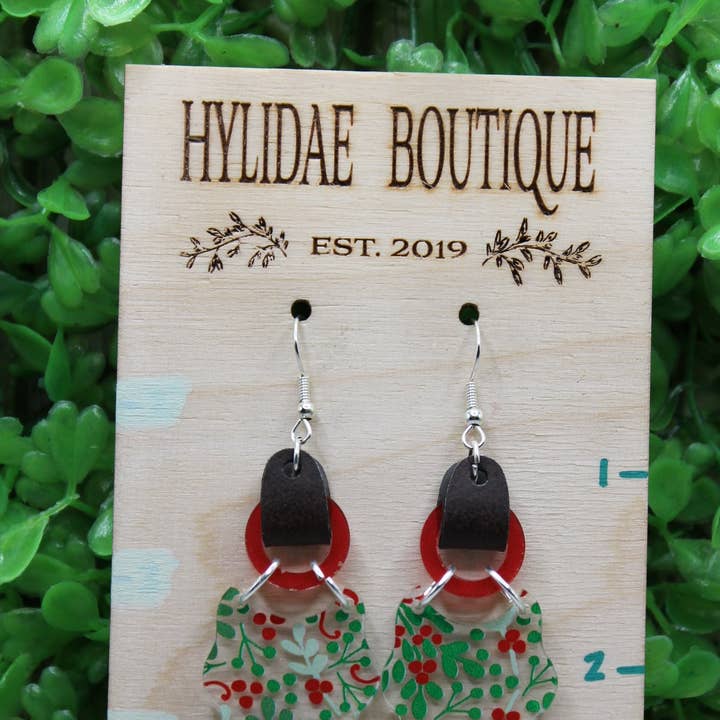Christmas Holly Dangle Earrings for wholesale by Hylidae Boutique