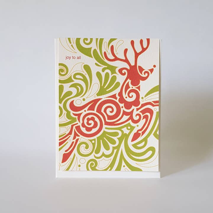 Little Green - Wholesale Christmas Card - Folk Art Swirl Christmas Greeting Card Set of 86