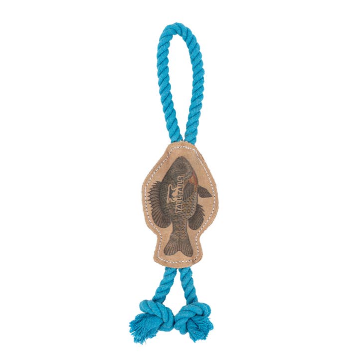 Natural Leather Fish Tug Dog Toy for wholesale by Tall Tails