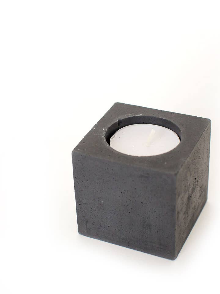 Square Concrete Tea Light Candle - Dark Charcoal for wholesale by Known Goods Co.