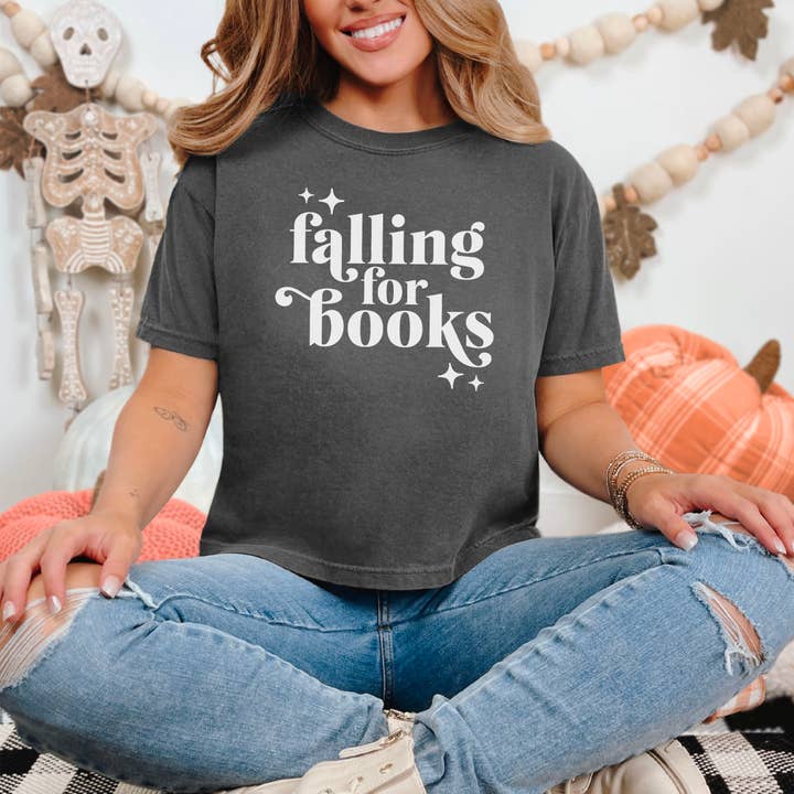 Falling For Books Comfort Colors Boxy Cropped Shirt for wholesale by The Swoon Room