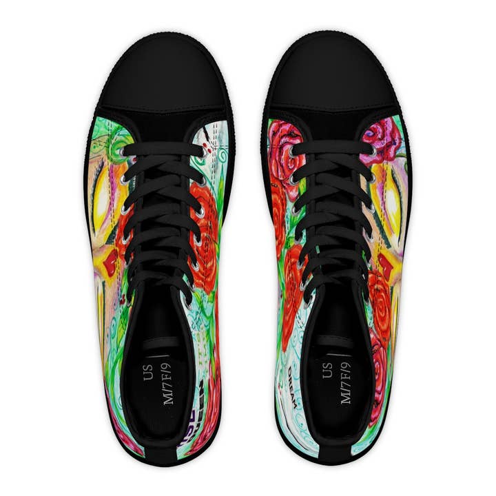 Rise Queen Women's Blk High Top Sneakers for wholesale by Off the Canvas Collection, LLC